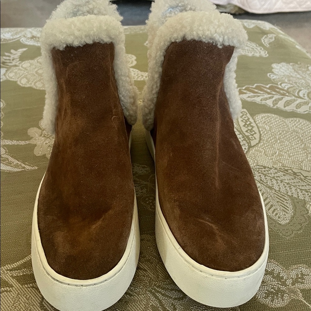 Michael Kors Ashlyn Suede Shearling Lined Ankle Boots Women’s 10 Tan Winter